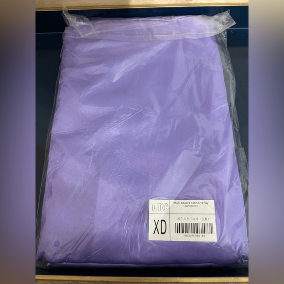 10 - Lavender 85 in square table overlay. Excellent condition- 8 unopened